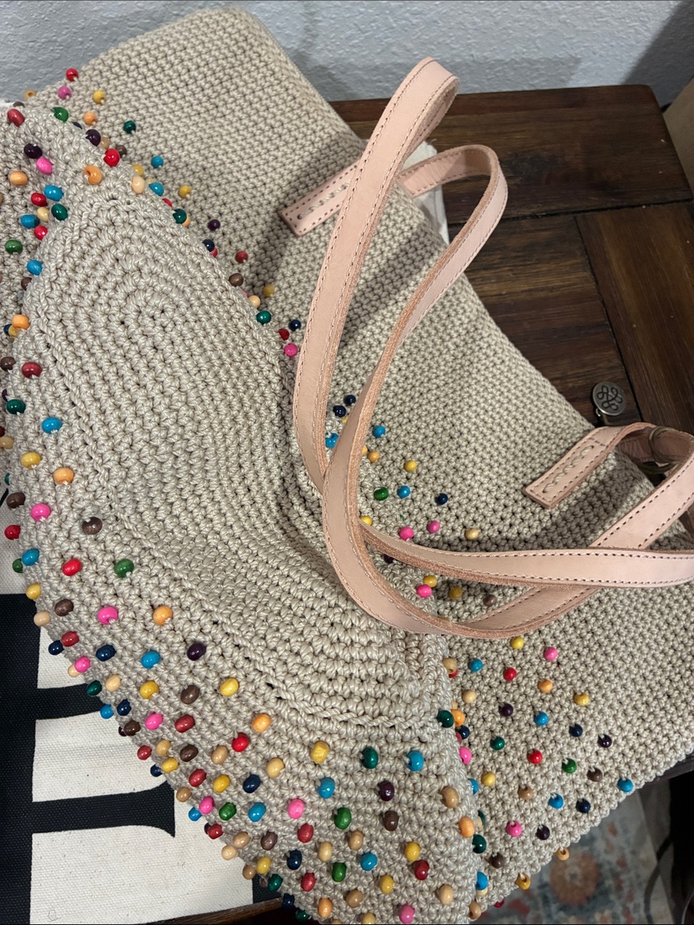 The Sak Beige Crochet Tote with Multicolor Bead Accents - Picture 4 of 4